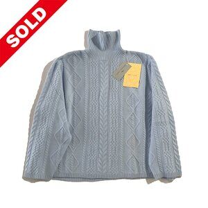 NWT VTG Precious Fibers Sweater Womens Sz 3X Blue Cashmere Cable Knit Turtleneck